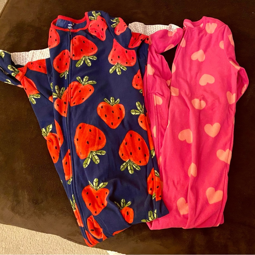 Carter's Blue and Pink Strawberry Heart Pajamas (2 pajamas)